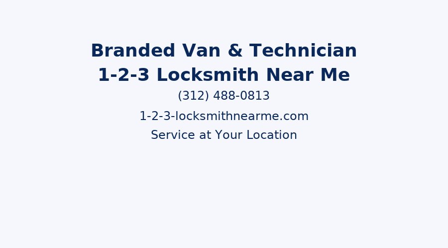 1-2-3 Locksmith Near Me branded locksmith van and technician working on a door lock in Chicago